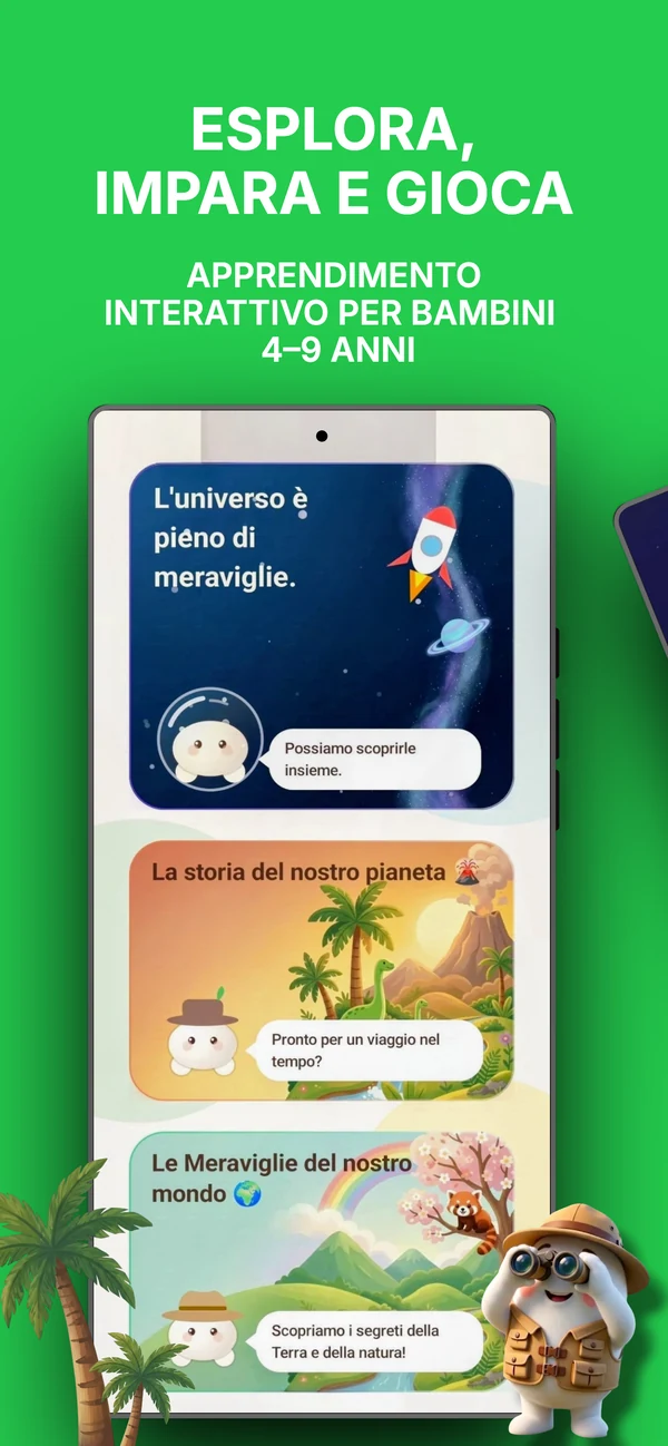 Piccole Scoperte app educativa scientifica per bambini con l'esploratore Olli